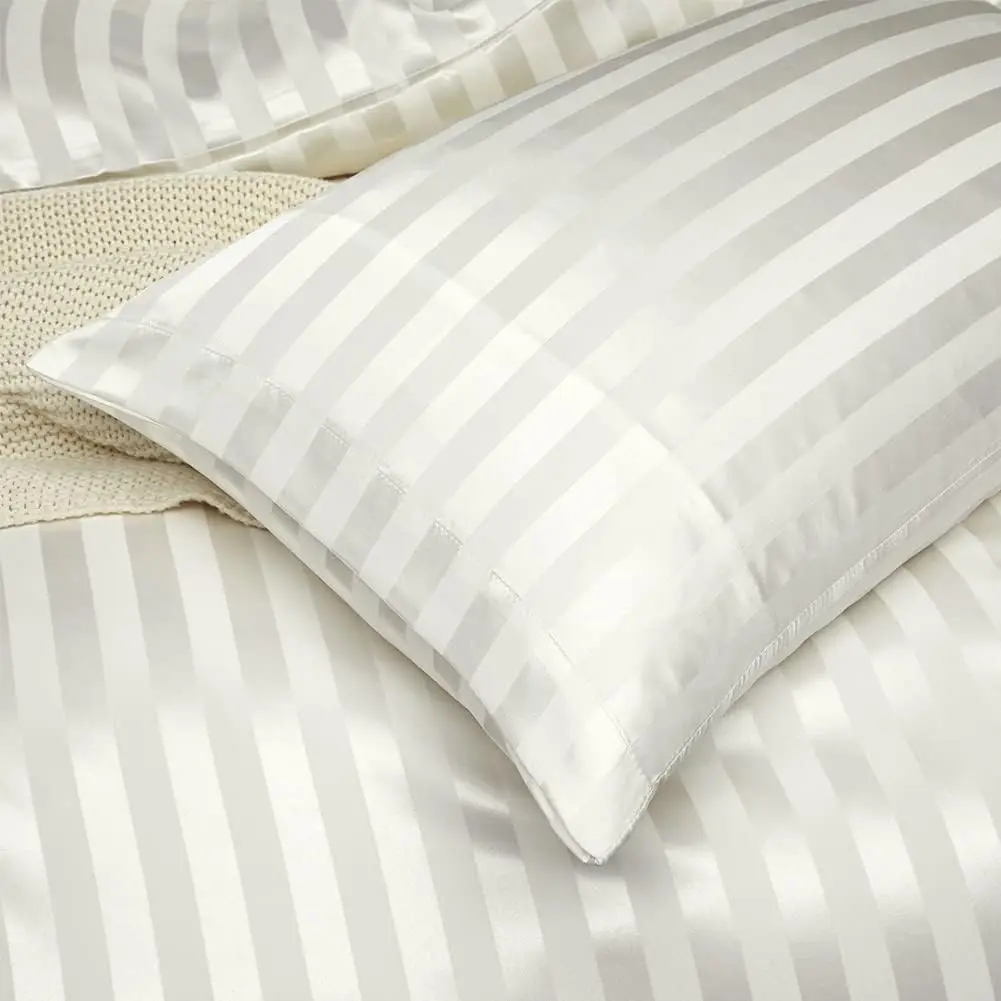 3-Piece Luxury Satin Duvet Cover Set Super Soft Striped Reversible with Hidden Zipper Closure Bedding Set factory