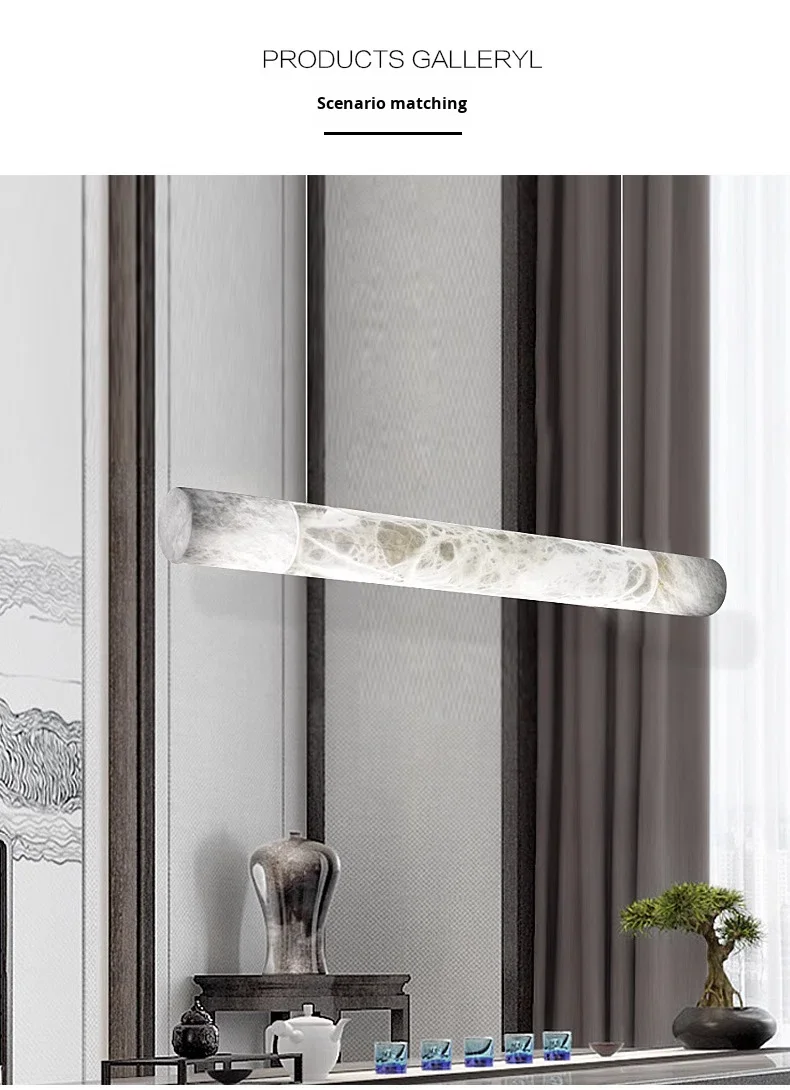 product all copper natural marble led chandelier ceiling mounted dimmable luxury dining bar lamp chinese character strip middle size-5