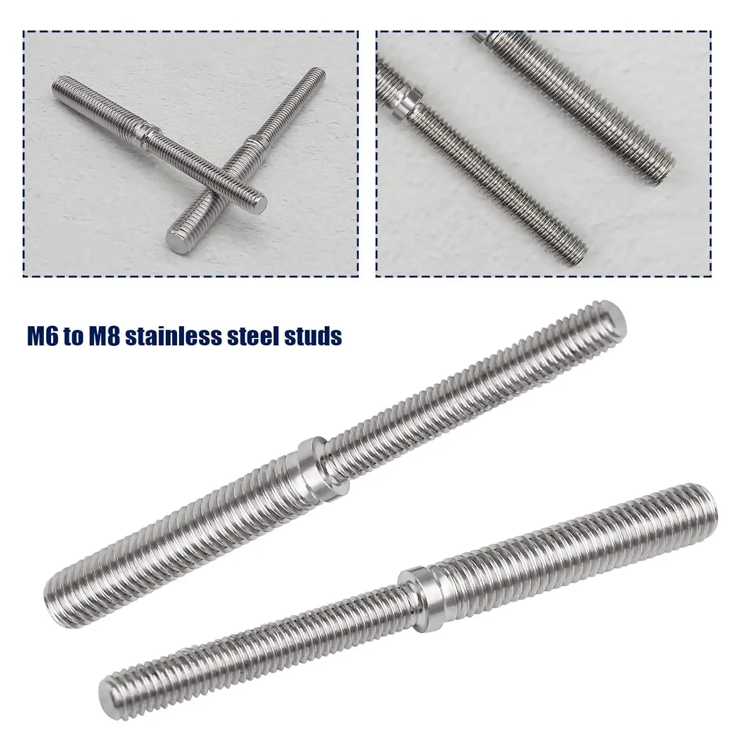 Double End Threaded Stud Screw Bolts M6 to M8 304 Stainless Steel ...
