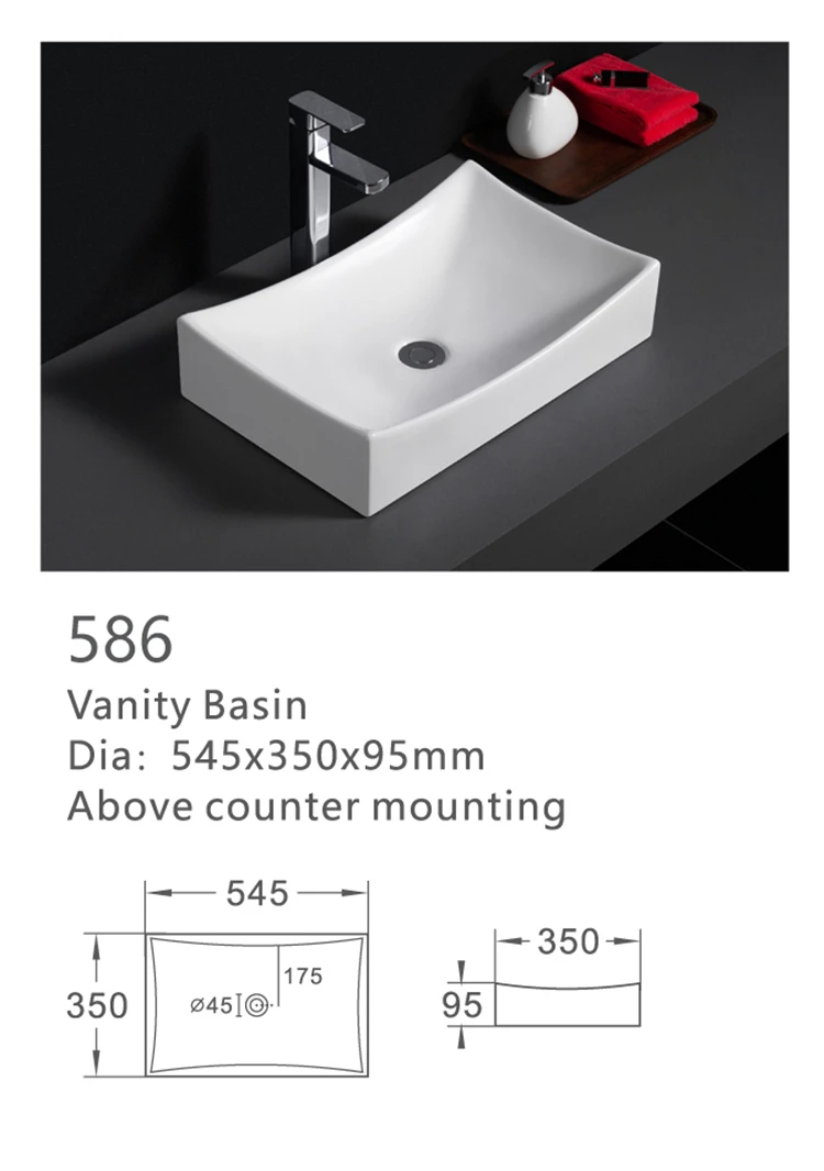 586  Ceramic sanitary ware modern design vitreous china hand wash basin