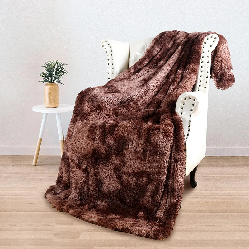 Hot-Selling Winter Double-Layer Thickened Long Plush Nap Sofa Cover Tie-Dye Knitted Faux Fur Mink Fleece Throw Blanket