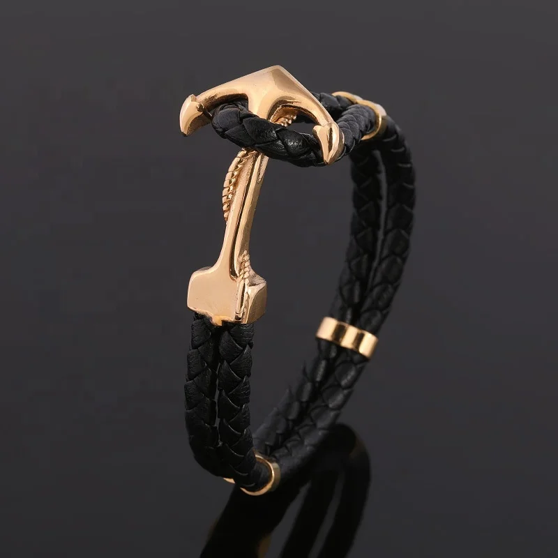 2019 Leather Bracelet Stainless Steel Magnetic Button Braided Multi ...