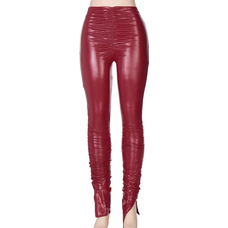 pink leather pants with split