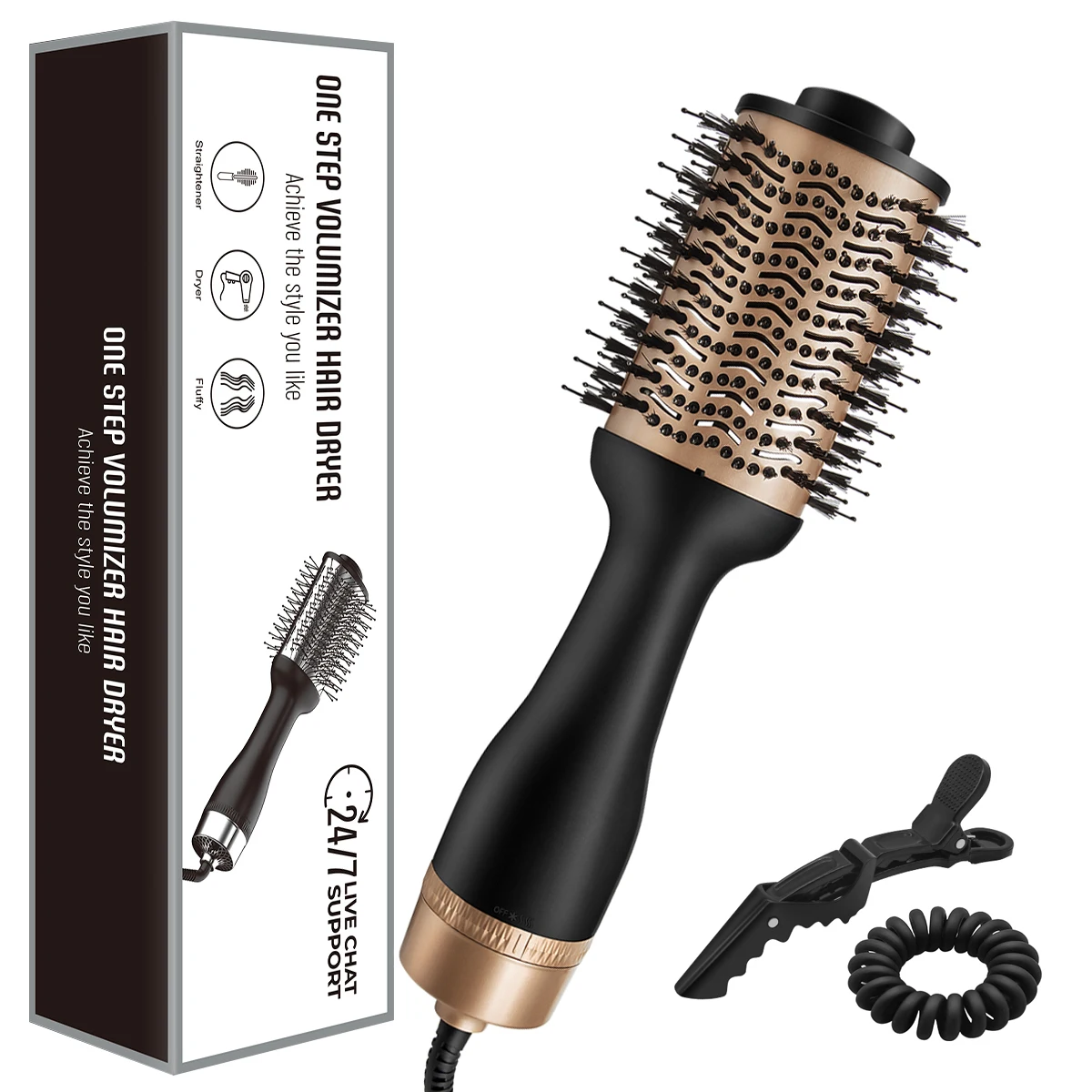 

One tep hair dryer brush/1200W blow dryer brush/Negative ion dryer Roller comb/5 in 1 volumizer brush,2 Pieces, Gold/oem color