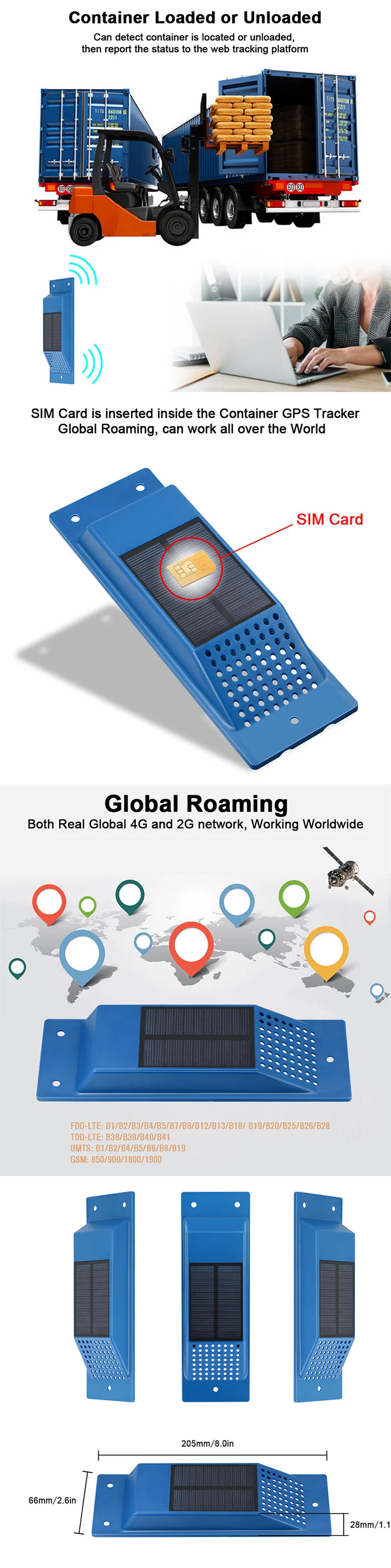 VJOY 3 Year Stand by Solar Panel TK411 Container GPS Tracking System Door Sensor with 4G SIM Container Gps Tracker