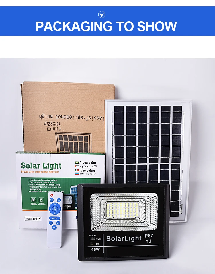 Whosale High quality outdoor waterproof IP65 solar flood lamp projector 25w 45w 65w 120w 200w solar led flood light