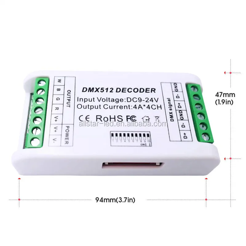 sin parpadeo DMX amortiguador liso Uso del controlador para DC9-24V Strip RGB LED Module JennyHedy DMX Decoder 16A controlador DMX-512 LED de 4 canales 
