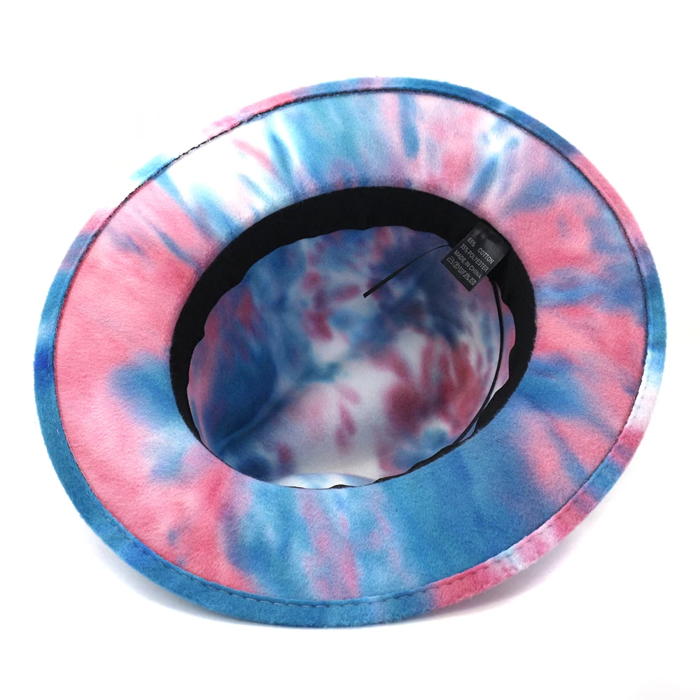 Wholesale Latest Version Fashion Design Custom Tie Dye Print Colorful Rainbow Felt Fedora Hats For Women