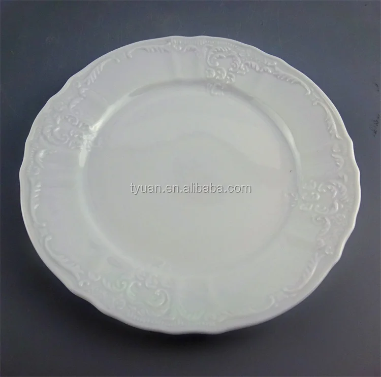 Porcelain round Emboss Artistry Wedding Dishes Pottery Dinner Plate with Plant Pattern for Restaurant and Camping factory