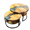 Outdoor Round Solid Wood Coffee Table Epoxy Resin Table Top