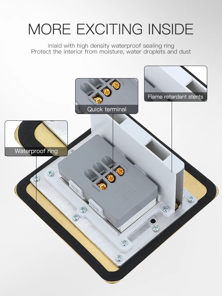 Wholesale USA standard brass electrical power supply 16A hidden socket box
