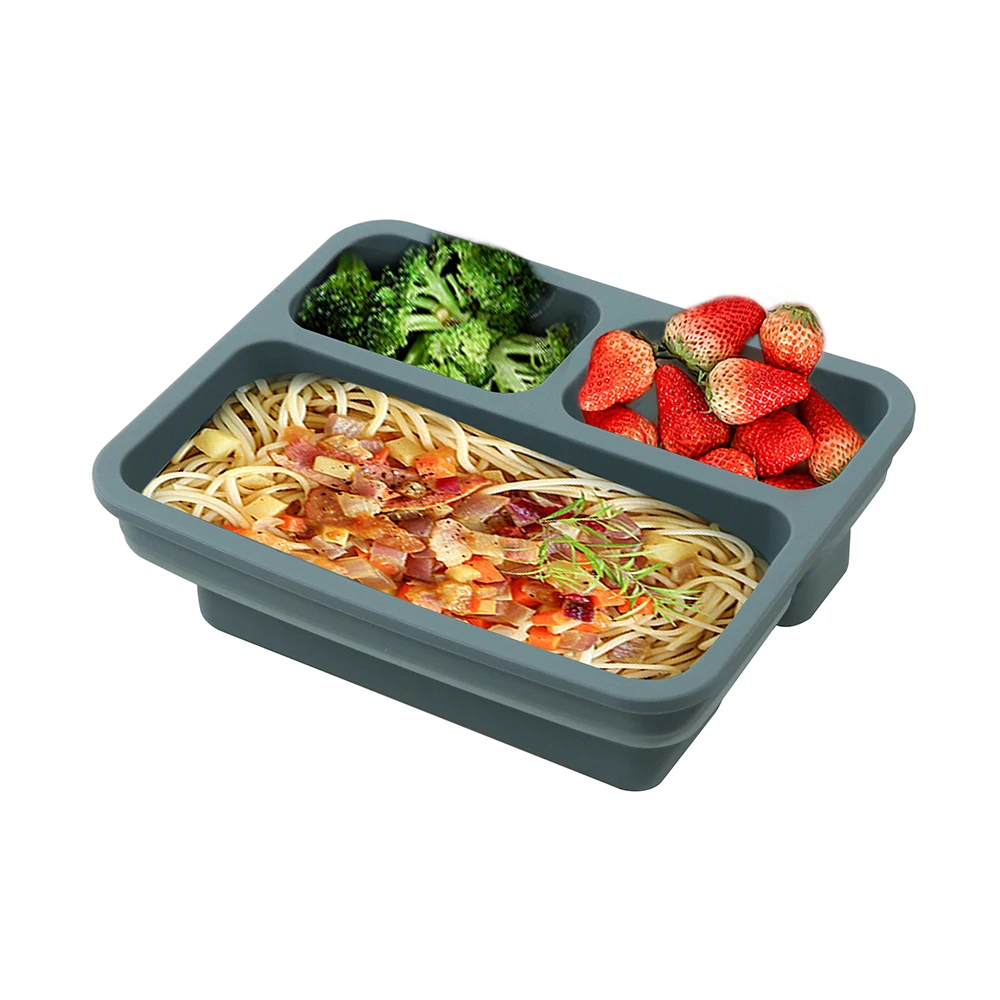 3 Compartment Division Freezer Oven Safe Leakproof Silicone Bento Lunch Box Kitchen Organizer Food Storage Containers Set supplier