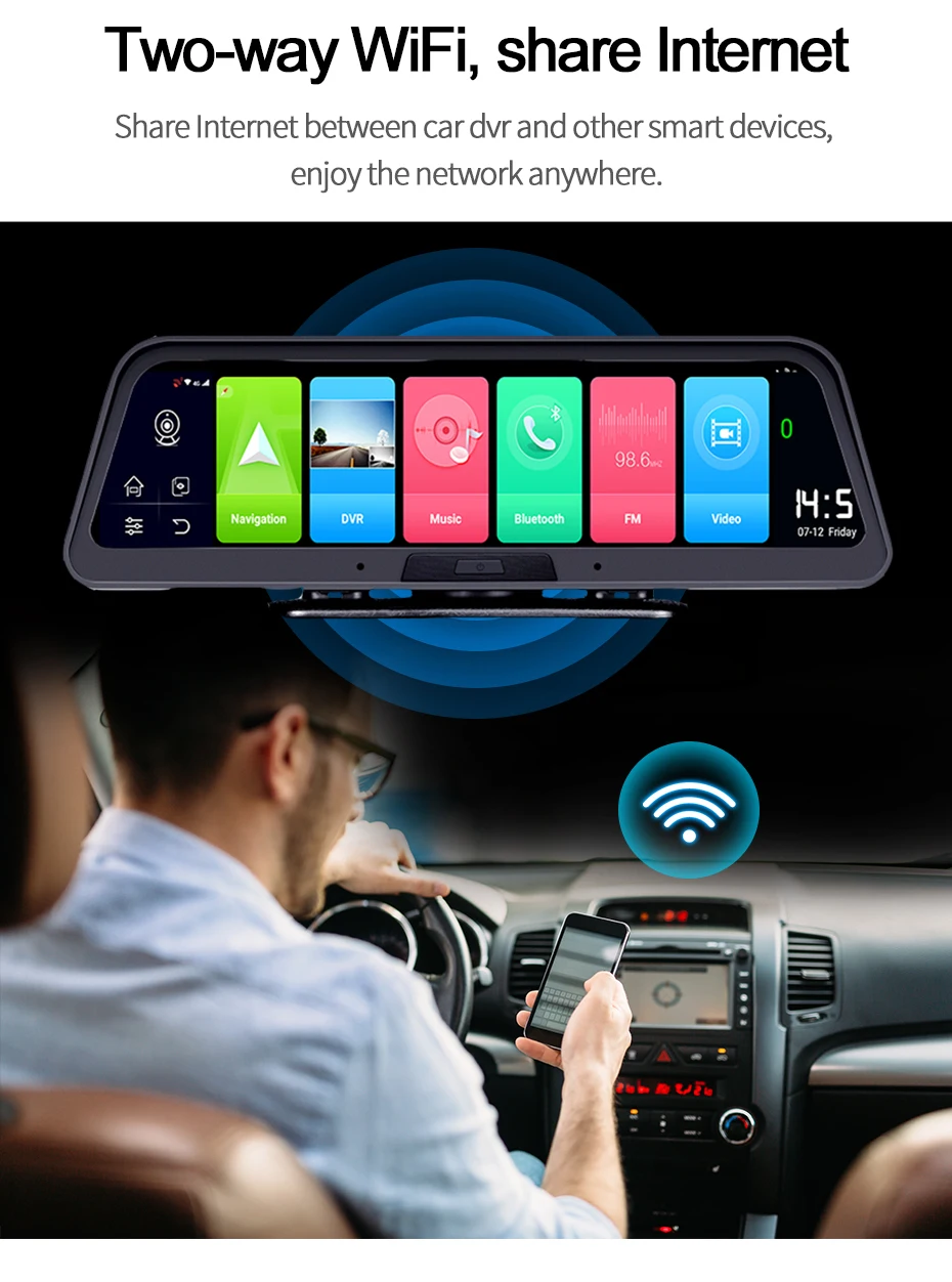 10" Ips 4g Dash Cam Gps Navigation Vehicle Recorder Car Blackbox 360