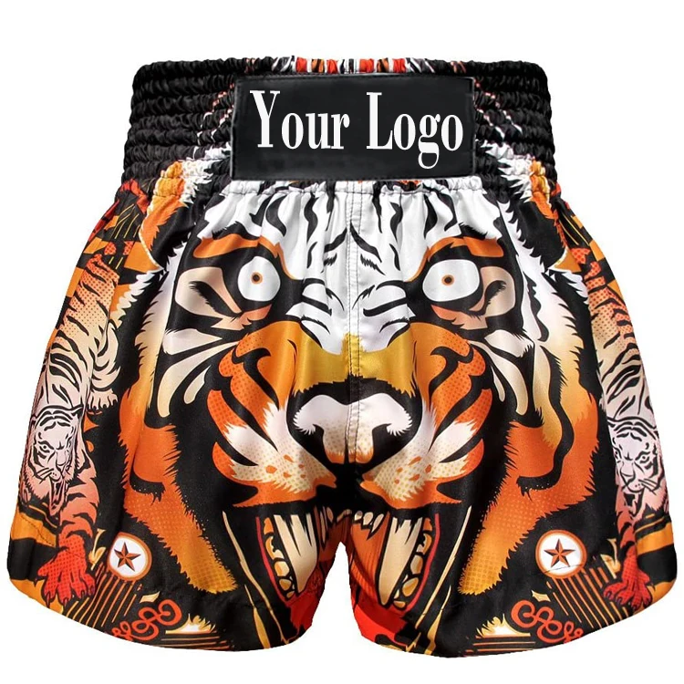 Farabi Muay Thai Short Tiger Embroidered MMA Kickboxing Trunk Silk Fabric Short 