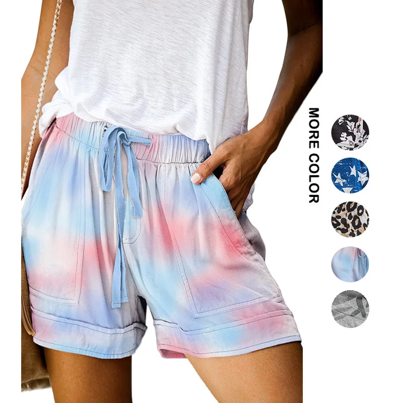 

2021 New Style Multicolor Print Shorts Elastic High Waist Shorts Women