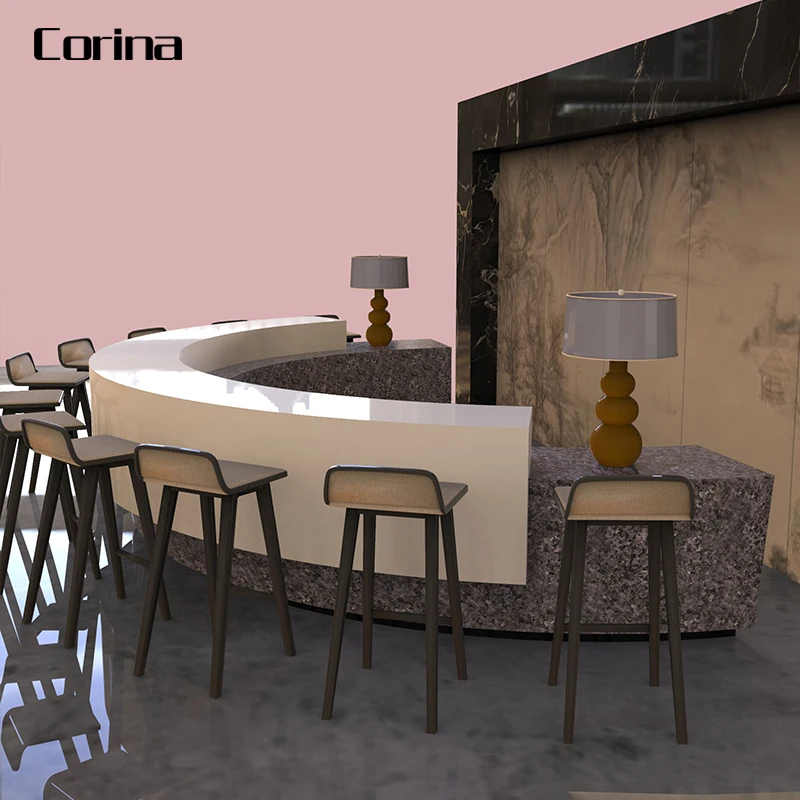 2020 奢华设计餐厅前台人造石吧台设计半圆形接待台 - buy half round