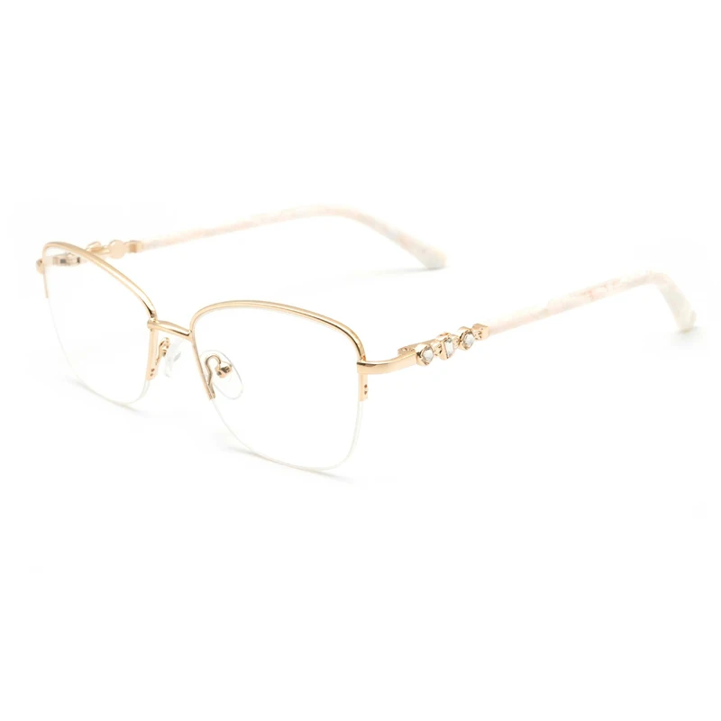WHEF-VCHL6003 New Women Cat Eye Fashion Metal Acetate Eyeglasses Frames for All Face Eyewear Spectacles with Spring Temple