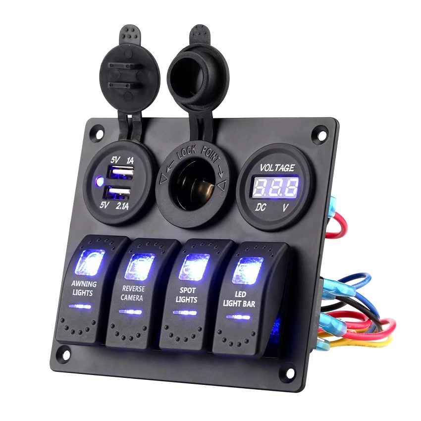 4 Gang Rocker Switch Panel 12v/24v Dual Usb Power Charger Switch ...