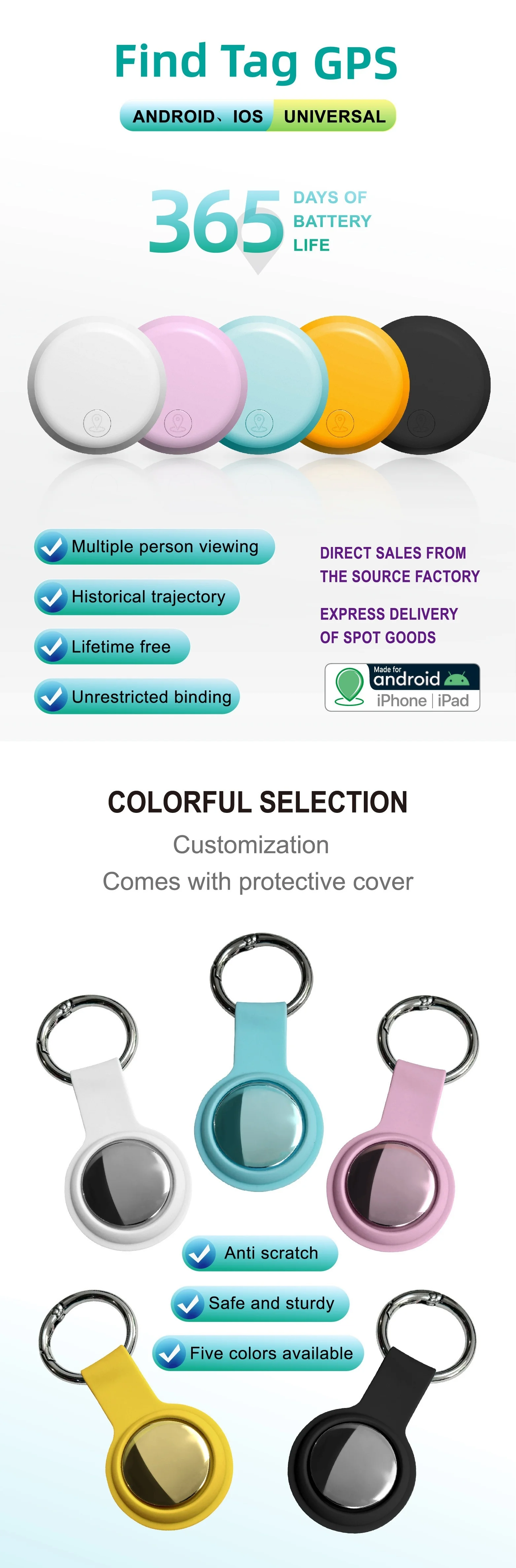 Universal Android & iOS GPS Global Locator Anti-Lost Device with Plastic Find Tag for Kids Pets Elderly