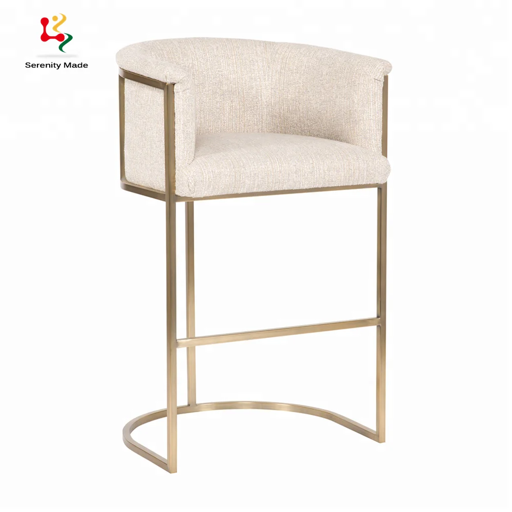 Wholesale Comfortable Brass Frame Fabric Upholstery Bar Stool