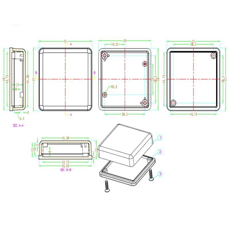 Vange Electrical Junction Box DIY Chassis 51*51*15mm ABS Plastic
