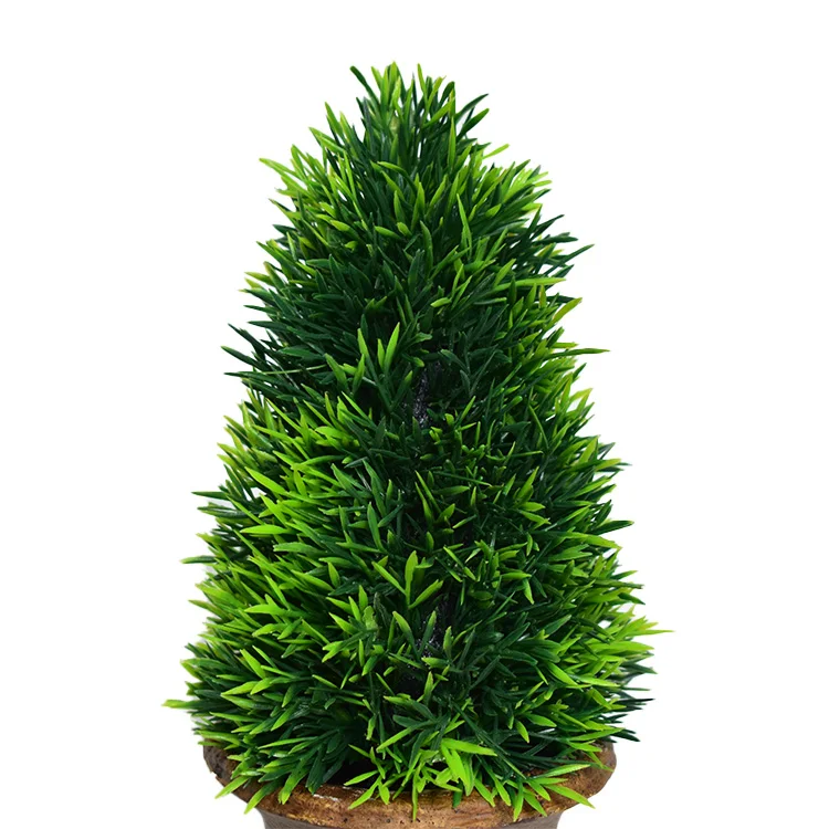 28厘米家居装饰雪松柏木人工树木盆景植物棕色壶