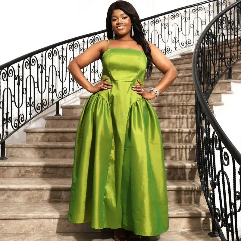Plus Size African Sexy High Waist Suspender Dress Green Party Cocktail A Line Dress