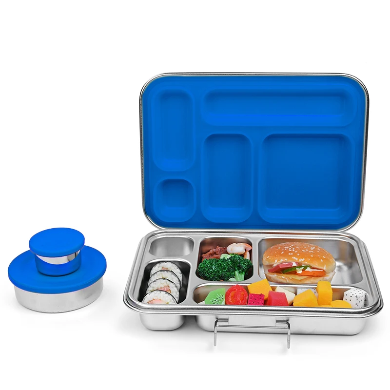 AOHEA Wholesale 5 Compartment Lunch Box Sealed Leakproof High Capacity Food Container Stainless Steel Bento Lunch Box For Kids details