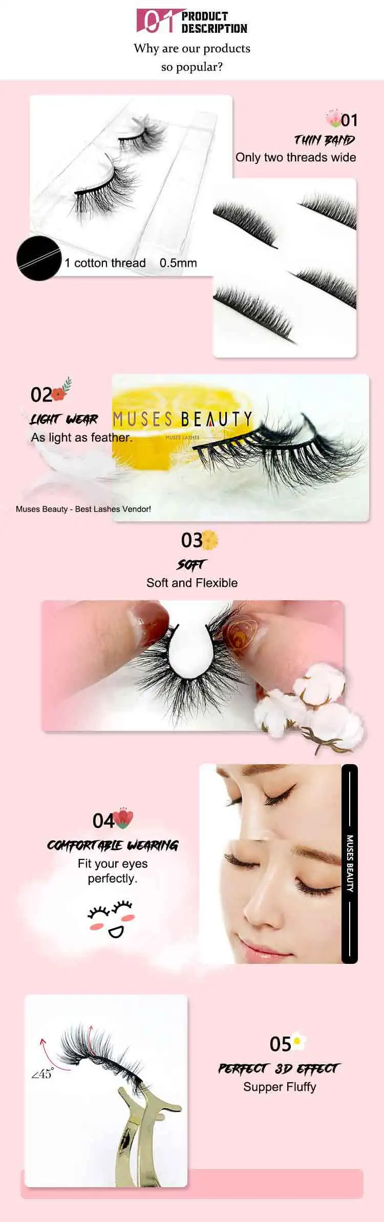 Muses Beauty Custom lashes Packaging Wispy 3D Private Label Mink eyelash