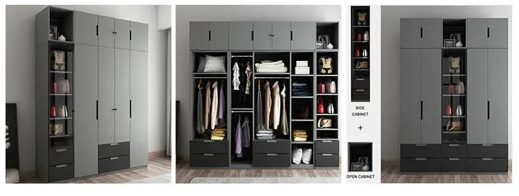 Custom modern design black lacquer multiple swing door wardrobe design wardrobe for bedroom furniture