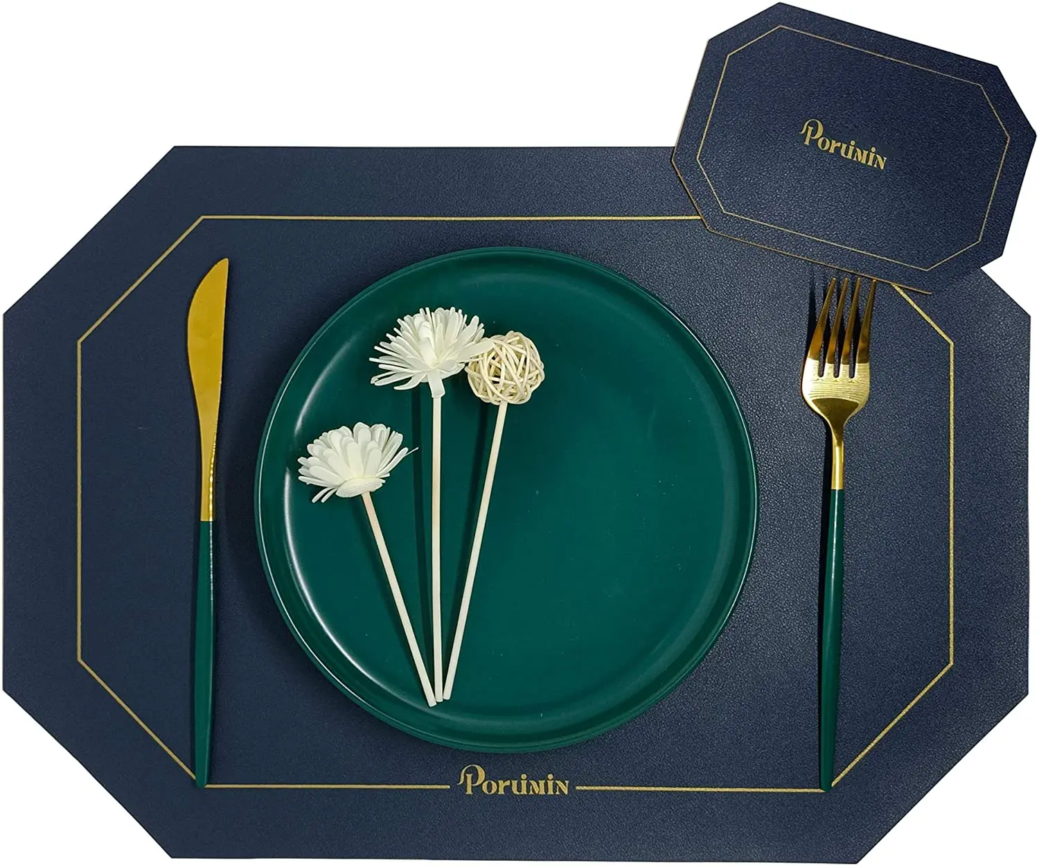 Pu Leather Table Mats And Coasters Set Heat Insulation Stain Resistant Nonslip Placemat