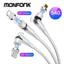 MONFONK Magnetic Charging Cable 540 degree Magnetic Cable 3A Fast Charging Data Cable For micro iPhone Type C