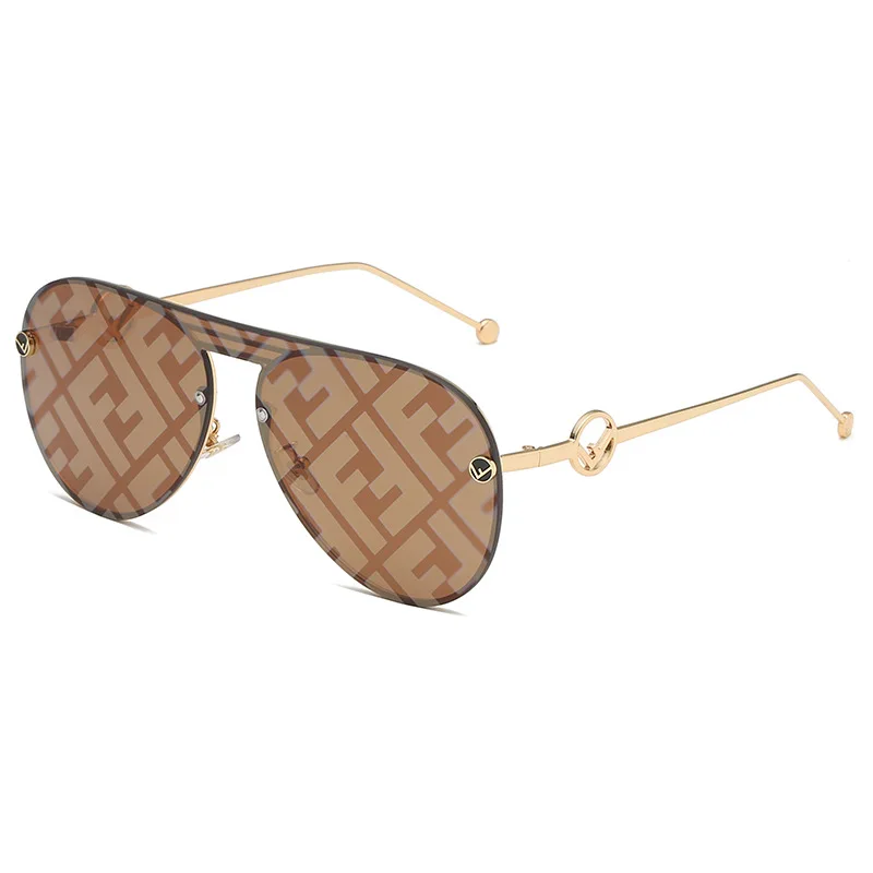 

2021 Women Vintage brand Designer Shades Fashion Letter Luxury Mirror Sun Glasses Oversized Rimless F Letter Sunglasses 2021, Custom color