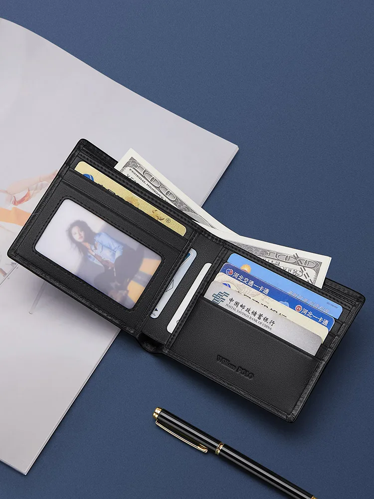 Top Grain Small Bifold black leather Wallet For Men Slim Billfold with 7 Card Slots men short wallet 14 Hf5254123e7bc4720bbcc1bcea5a42ab0Q