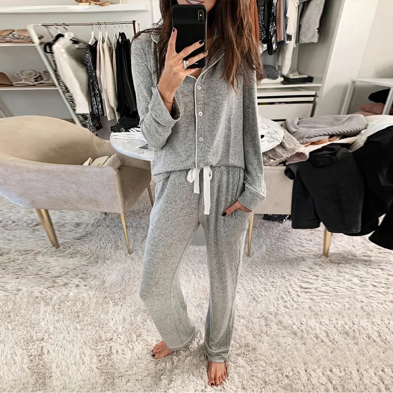 High Quality Long Sleeve Women's 2 Pcs Set Pajama Button Down Pajama