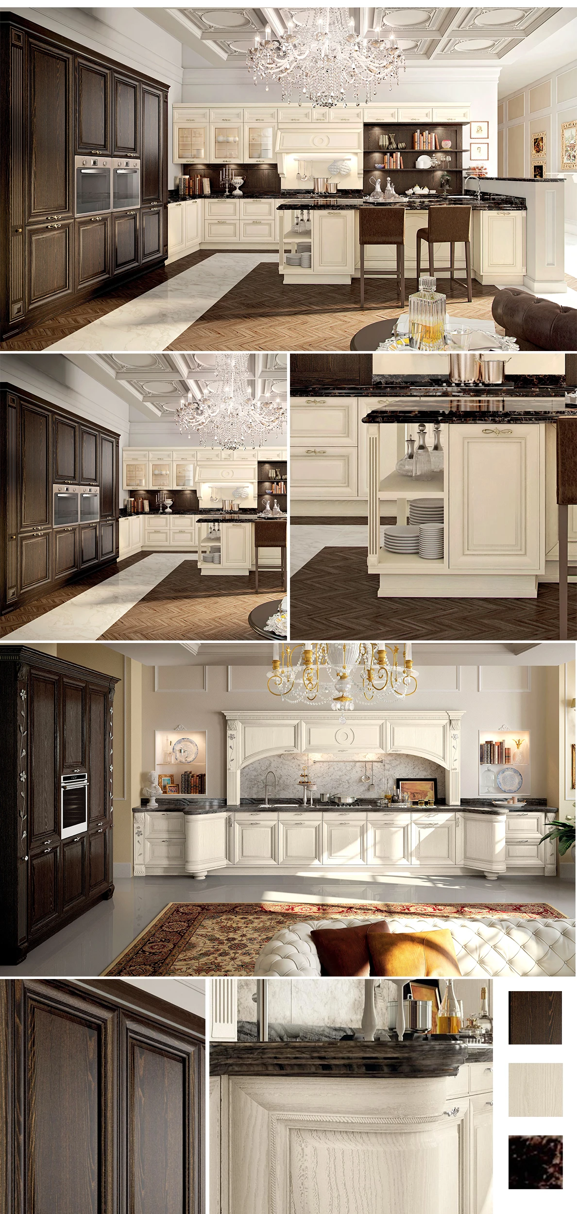 Customized french Classic kitchen cabinet european style lacquer cabinet solid wood kitchen cabinets