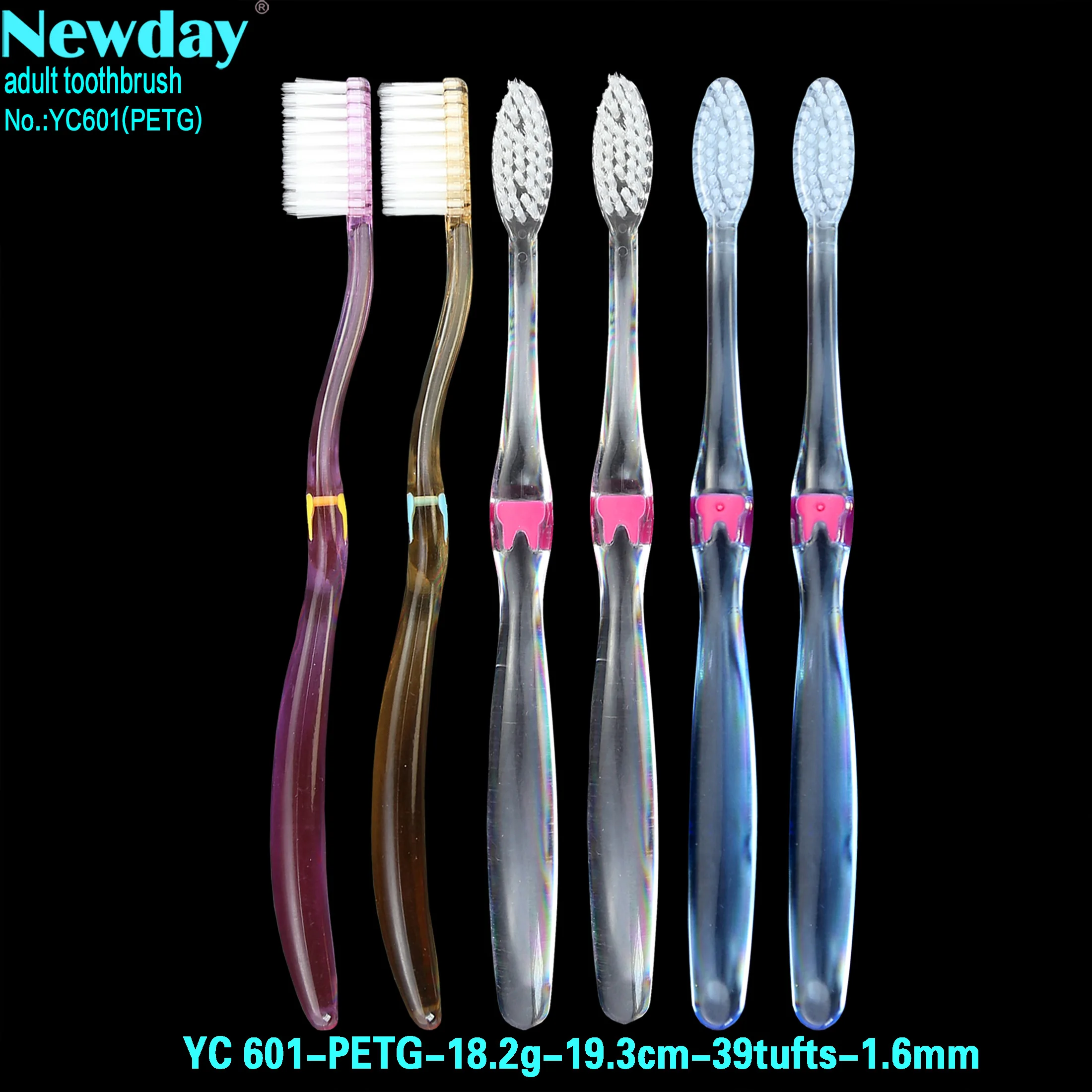 Transparent Ps Diamond Shape Handle Toothbrush With Soft Tapered
