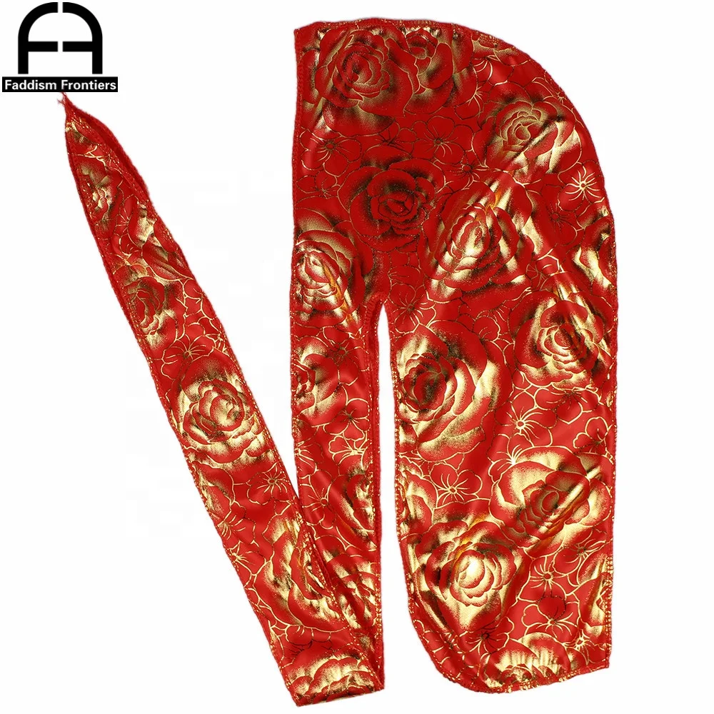 
Men Silk Durag Rose Print High Quality Silky Do Du Rags 
