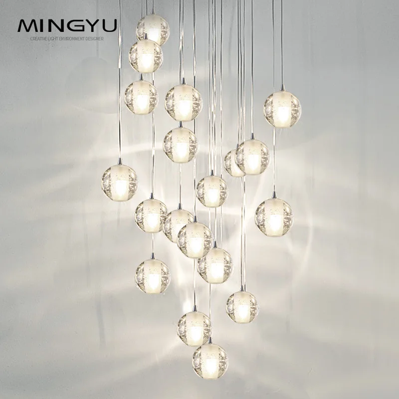 Modern Hanging Warm/white Clear Glass Bubbles Pendant Light LED Ball Crystal Chandeliers for Staircase