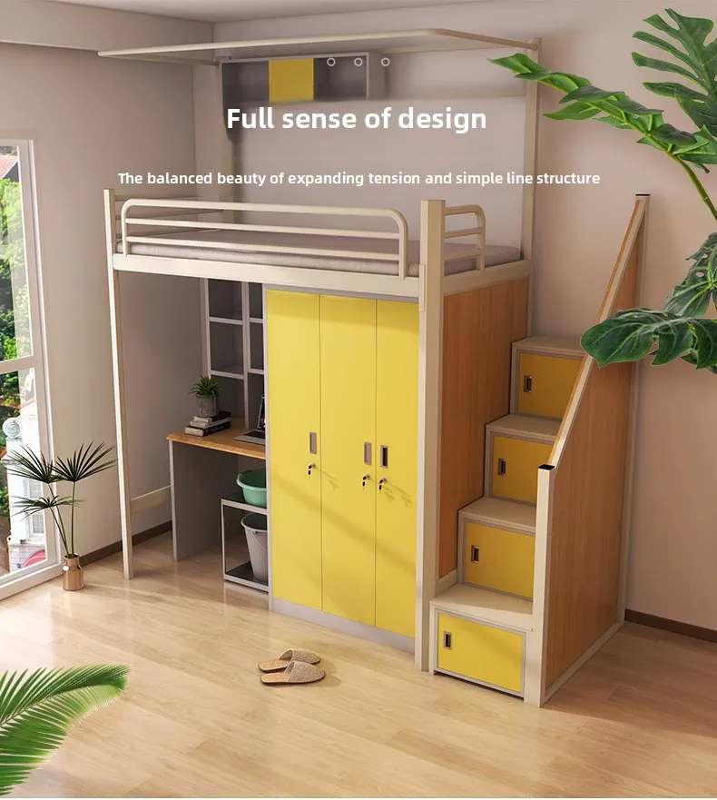 product modern design multifunctional iron high low bunk bed college dormitory and apartment bed with desk for school-4