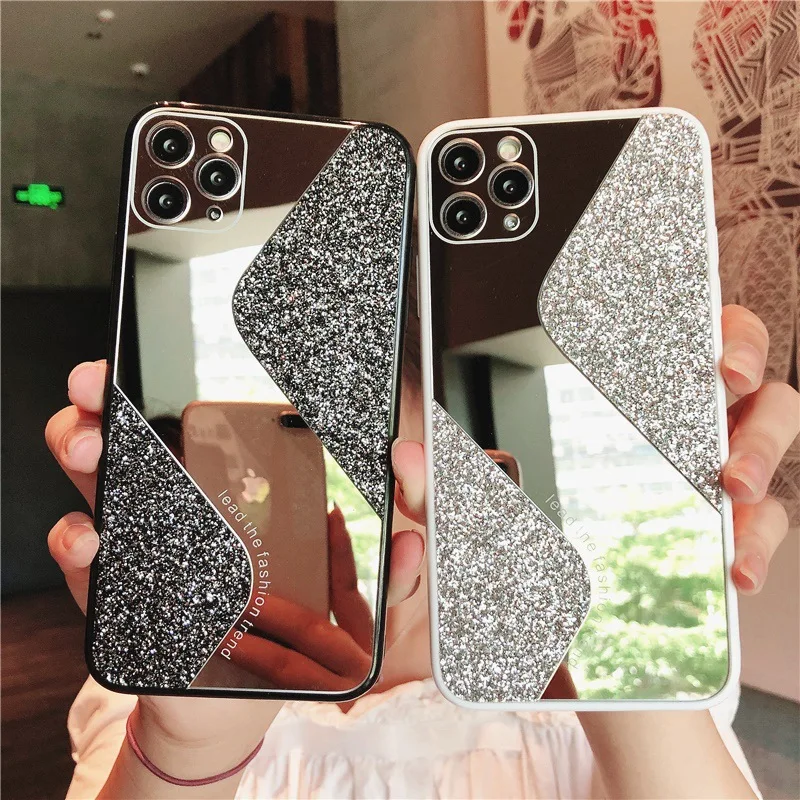 Glitter Bling Sequins Makeup Mirror Mobile Case For Iphone 11 12 Pro
