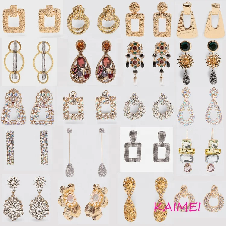 Kaimei 2019 אופנה עיצוב אמזון מכר חדש ZA מתכת להתנדנד עגילים לנשים גיאומטרי הצהרת Drop עגילים סיטונאי