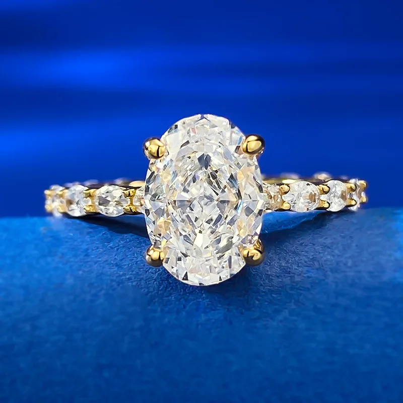 Luxury Ring European American S925 Silver Inlaid with High Lab Diamond 7*10 Oval Geometry Net Red Jewelry