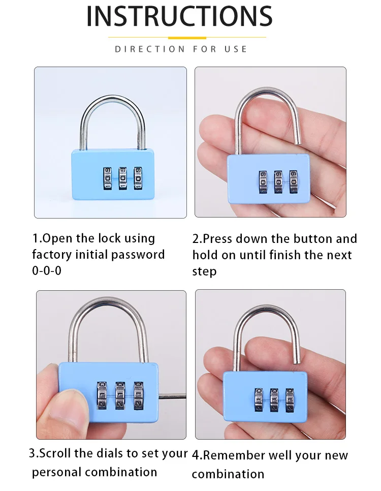 Mini Reset Combination Zipper Locker Lock Combination Padlock For