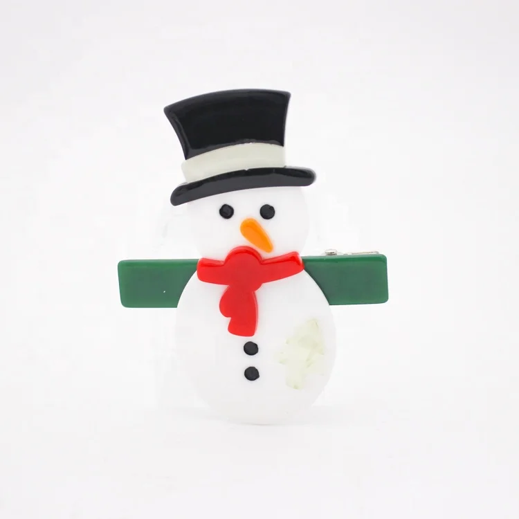 CANYUAN Popular acrylic cute stout snowman hair clip with glow hats christmas hair clips
