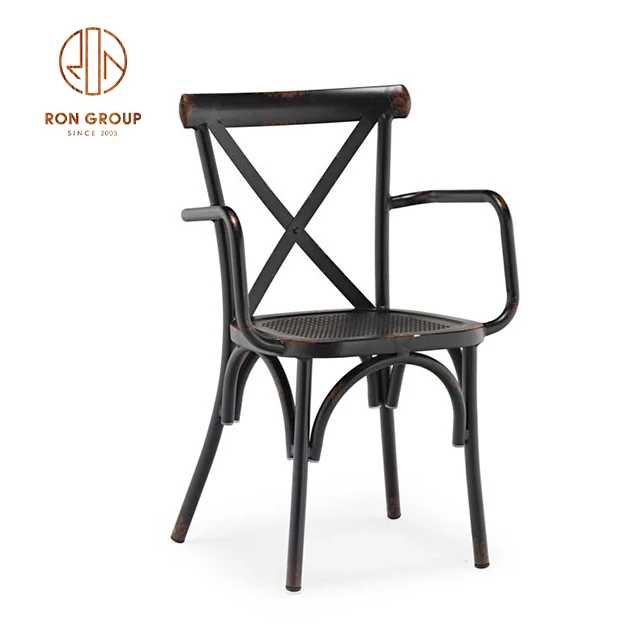 short production time metal black color  cross back chair for coffee restaurant