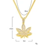 New Square Gemstone Gold Plated Diamond Maple Leaf Set Pendant Necklace