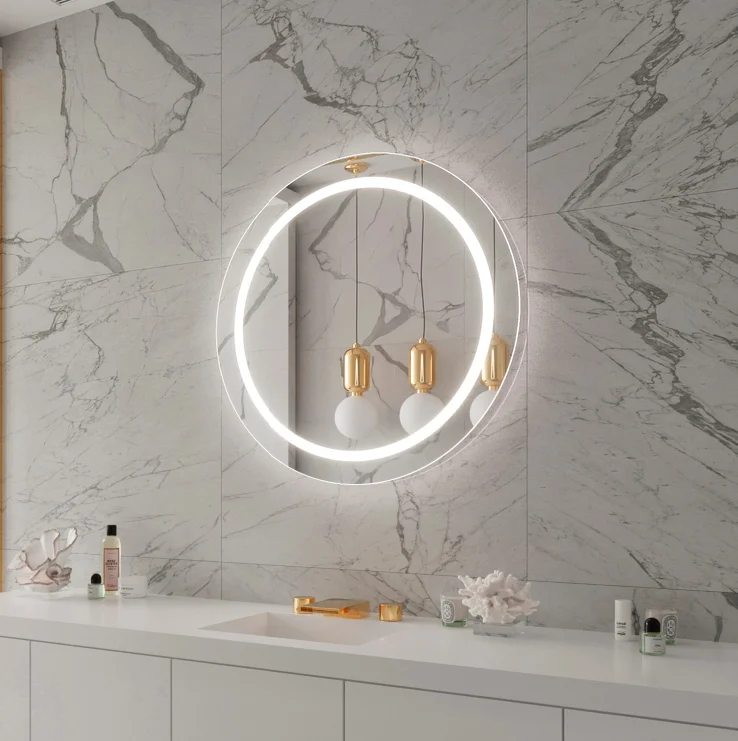 LED wall light dimmable backlit mirror for bathroom wall hanging round mirror with lighting