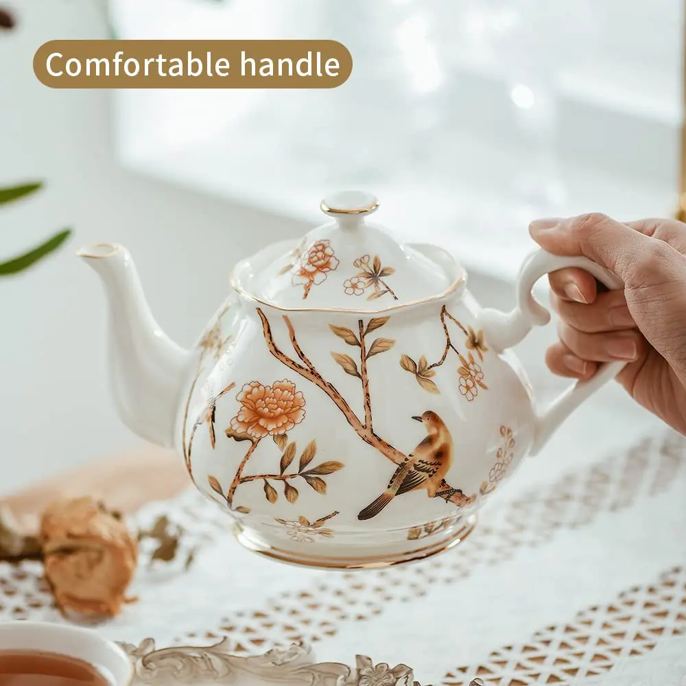 Porcelain Teapot With Lid Vintage Ceramic Tea Pot With Filter For Tea