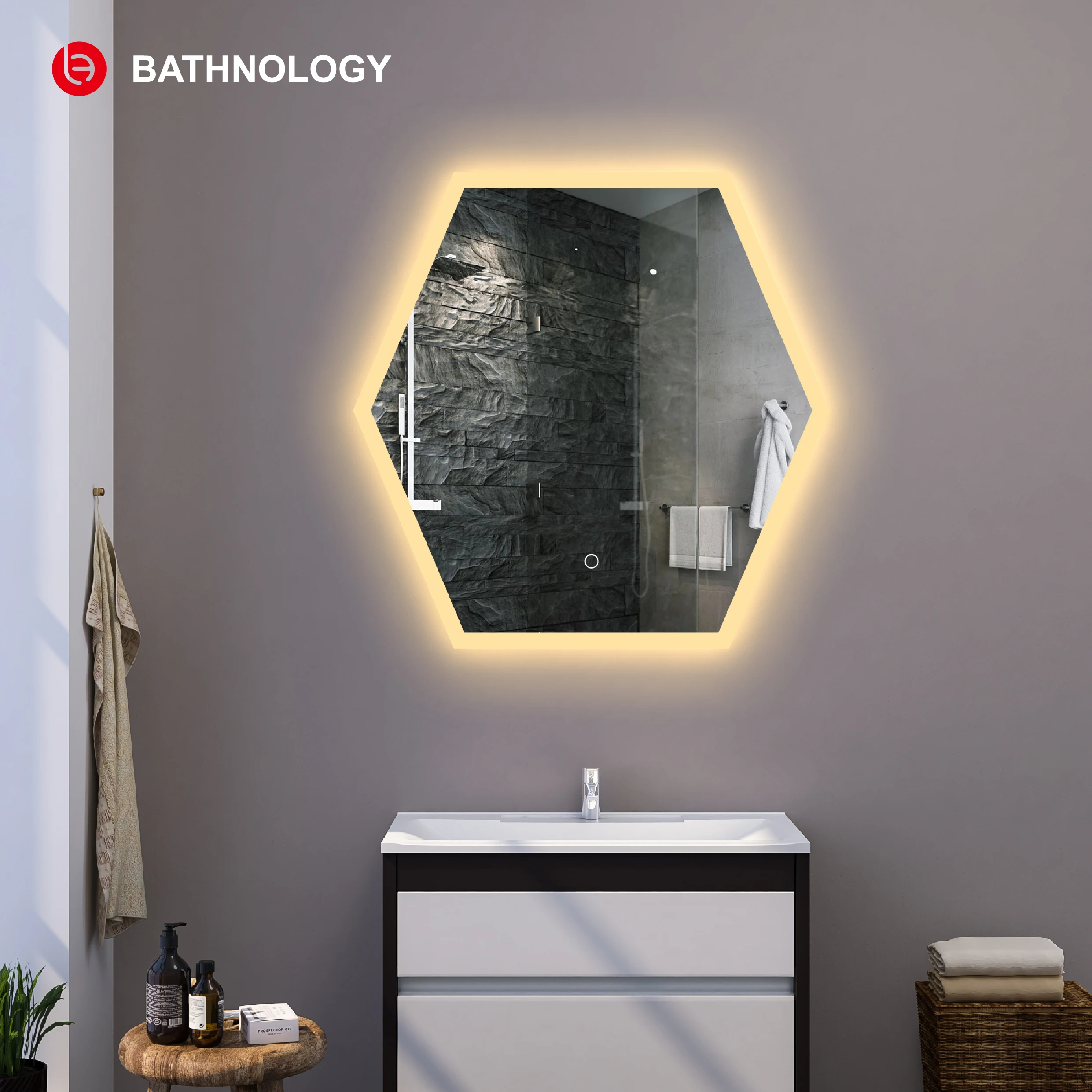 Price wholesale apartment hotel bathroom decorative lighting hexagonal toilet led smart mirror